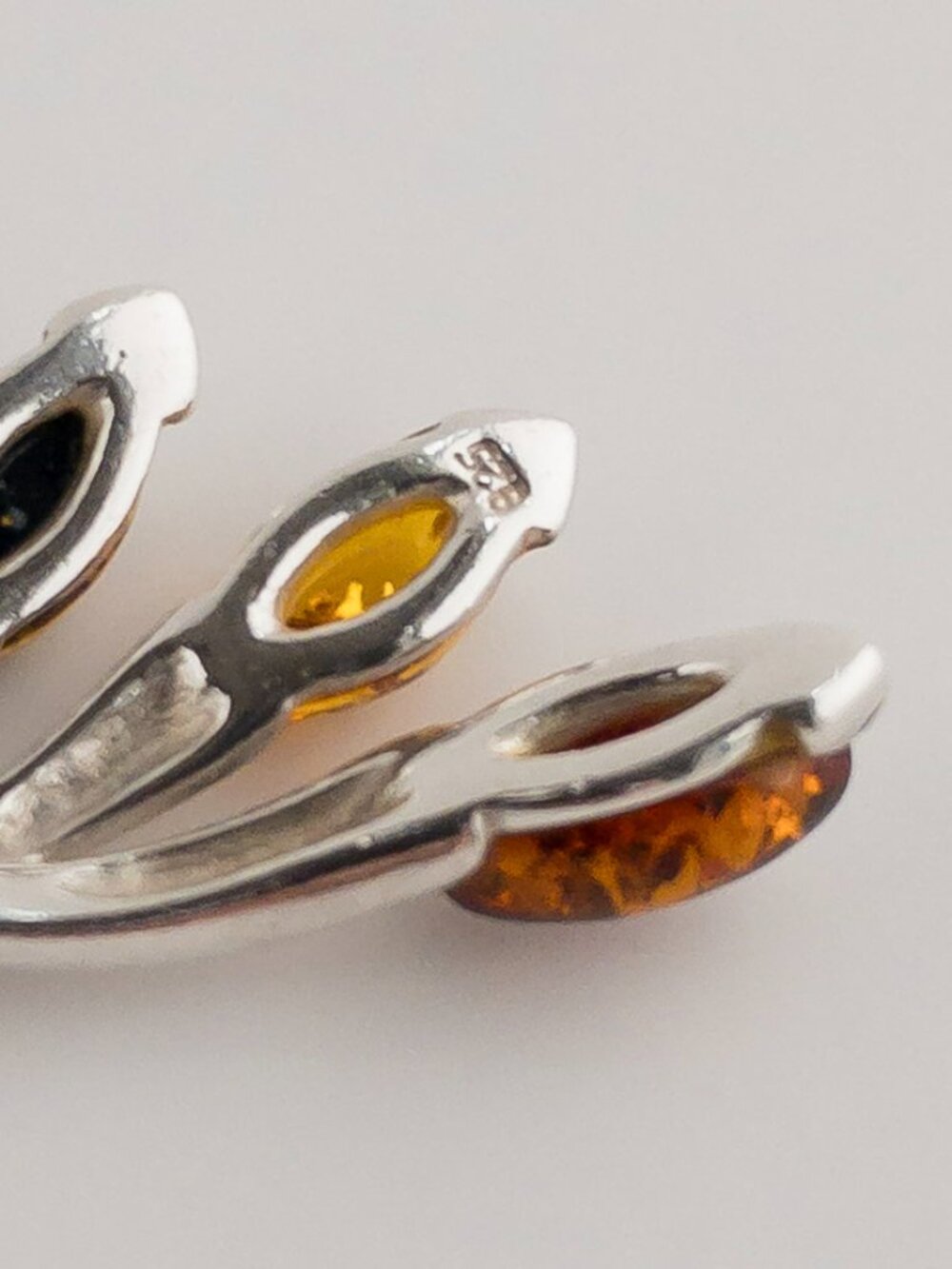 Sterling Silver Baltic Amber Necklace & Stud Earrings Set Botanical Leaf 925 - Picture 15 of 17